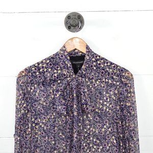 JILL STUART Womens Black Tie Floral Long Sleeve Collared Blouse
